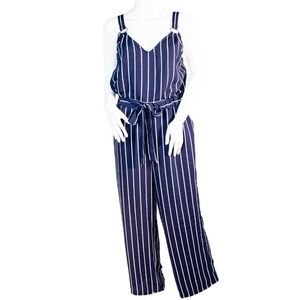 Iris Navy Striped Professional Long Jumpsuit with Rings